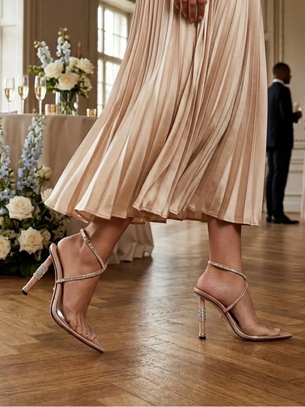 Alevi Milano Tania Crystal Heel Sandals Rose Gold Plexi Pointed Toe EU 40